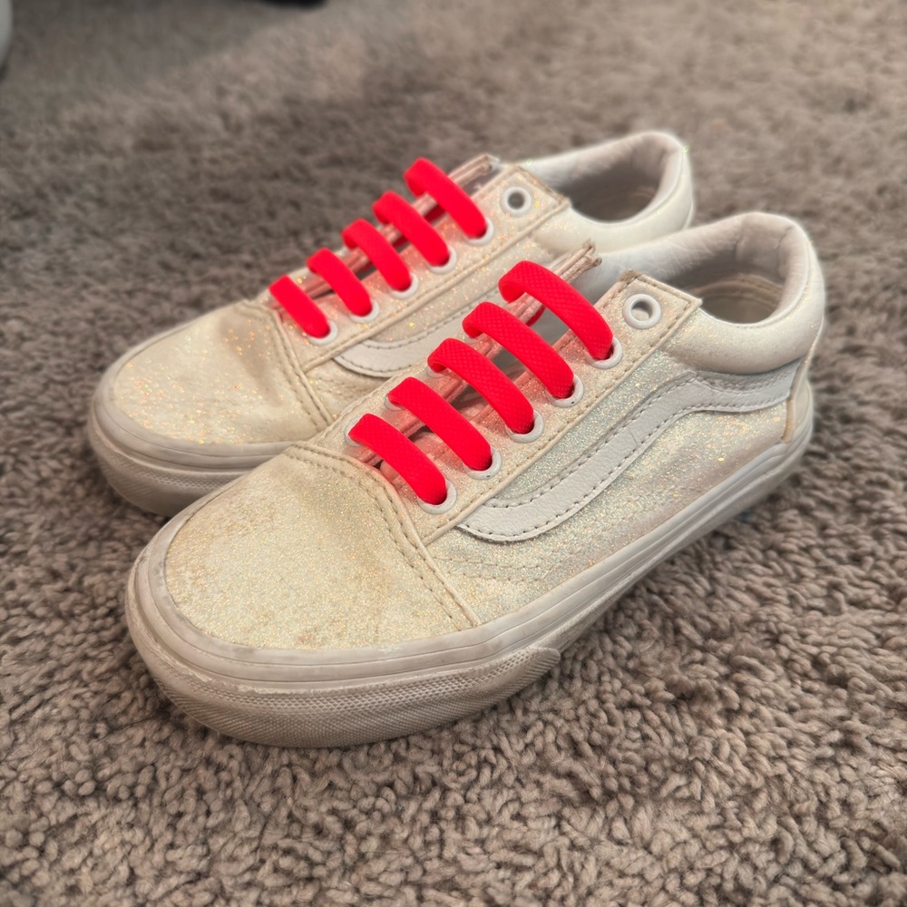 Vans old skool Kids Glitter Sneakers with Red Laces elastic slip on 12.5c